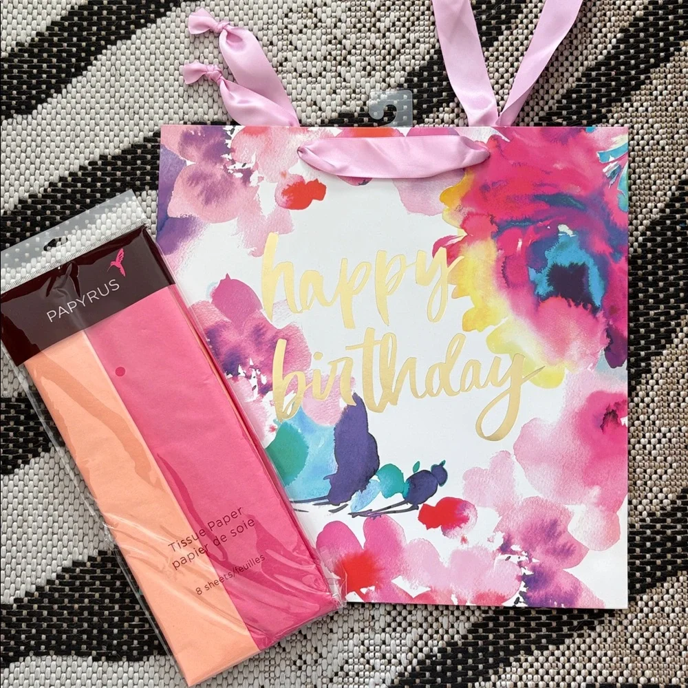 🆕Papyrus 2 Floral Birthday Gift Bags And 2 Tissue Packages